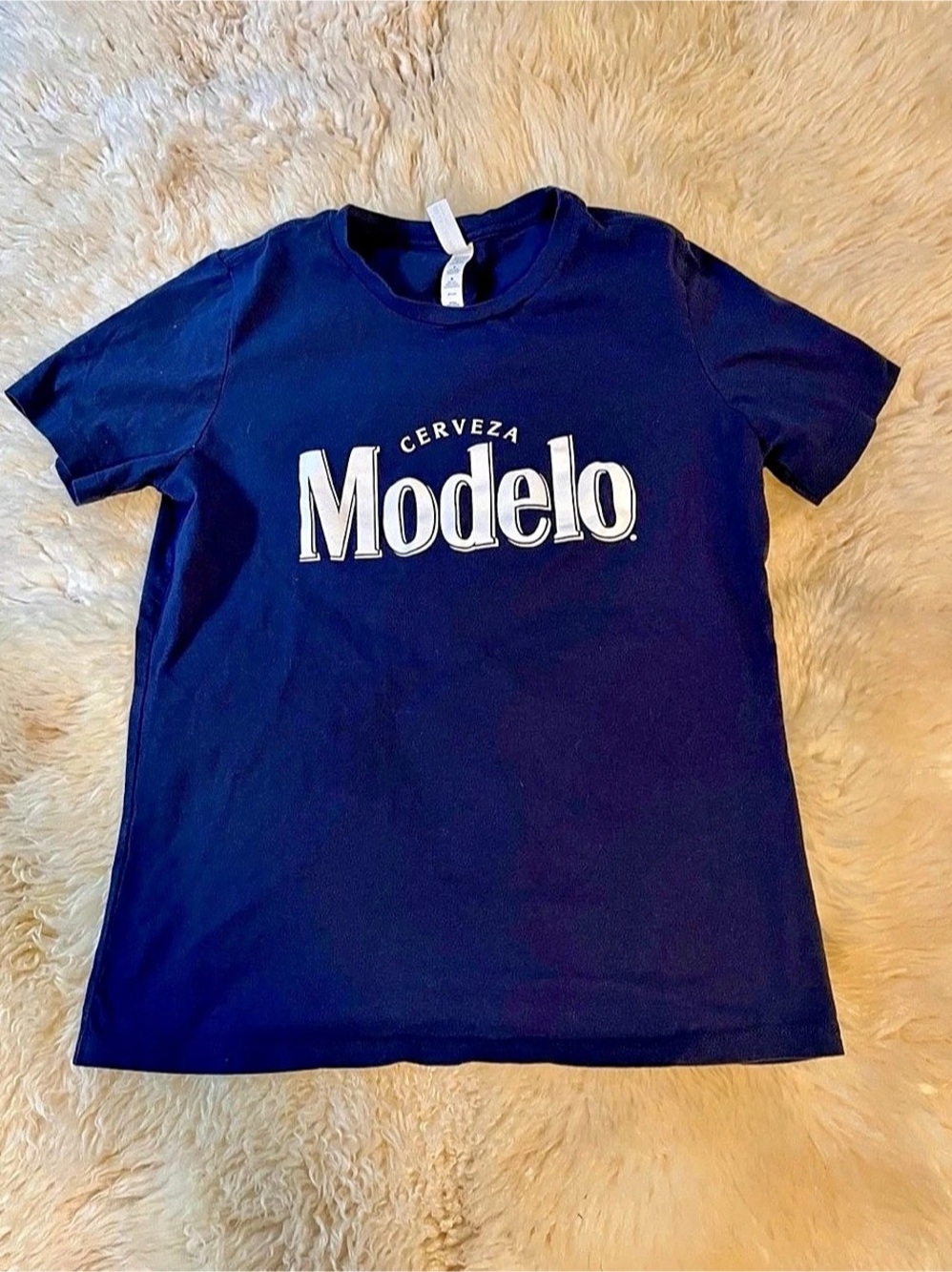 Women's Cerveza Modelo Especial Blue Short Sleeved Cotton Shirt, Size Medium